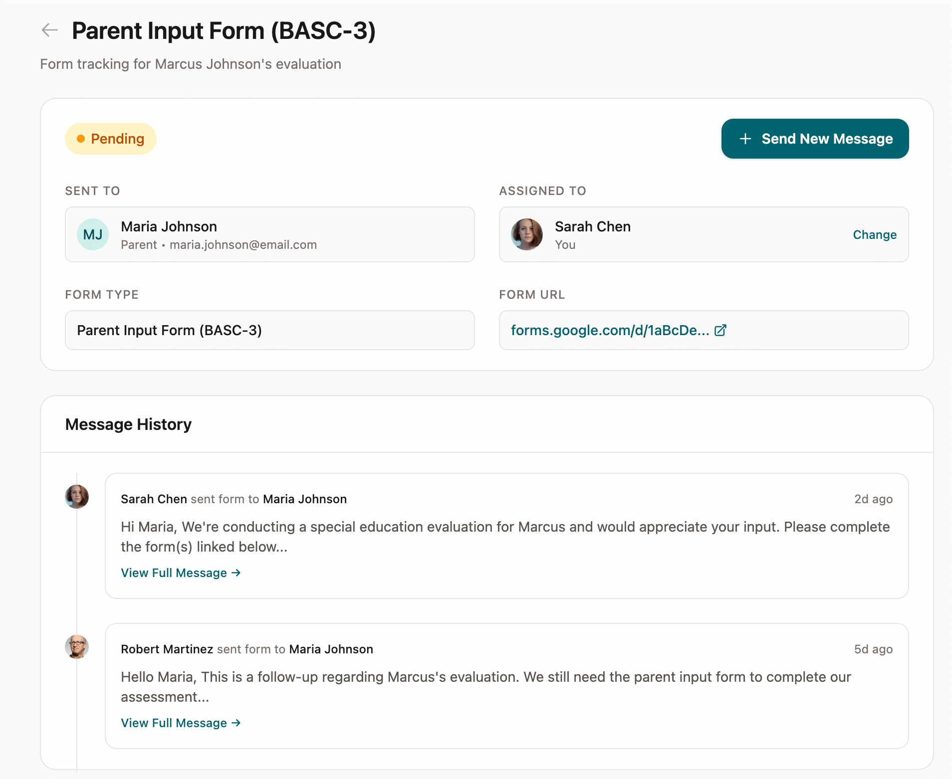 Send parent and teacher forms and track responses